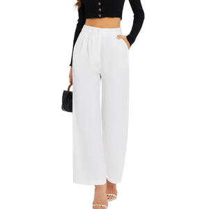FUNYYZO Wide Leg Pants Women's High Elastic Waisted in The Back Business Work Trousers Long Straight Suit Pants XS