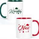Jogskeor Set of 2 Christmas Coffee Mugs 11oz, Naughty Nice Coffee Mugs, Holiday Christmas Gifts for Women Sister Friends (Red Green)