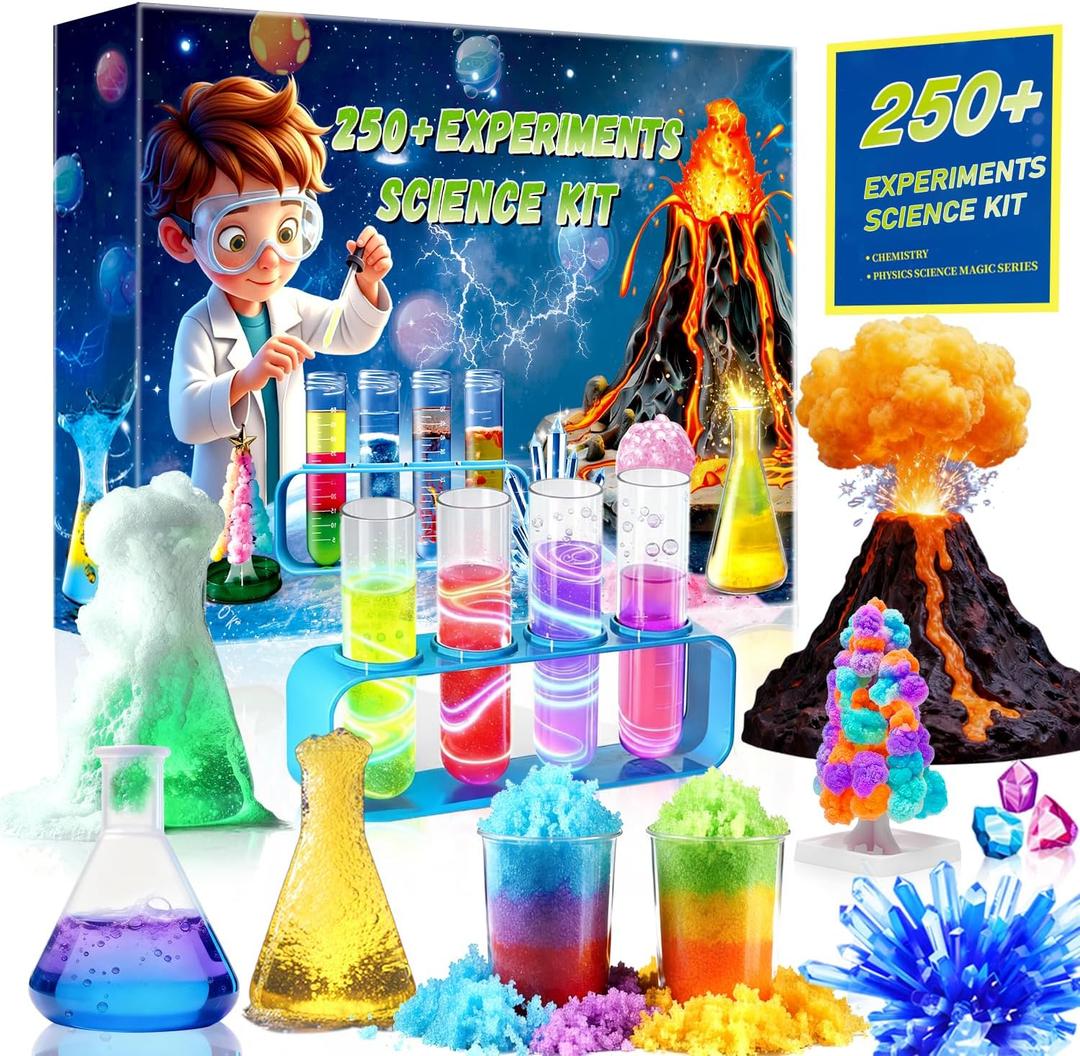 250+ Experiments Science Kits for Kids, STEM Activities Educational Science Kits Gifts with Chemistry Set, Erupting Volcano and Growing Crystal Tree (Science kit with 250+ Experiments)