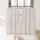 Boho Tassel Kitchen Curtains 36 Inch Length Modern Farmhouse Cotton Linen Short Cafe Curtains for Bathroom Small Window Country Rustic Tiers Bohemian Decor (26W x 36L, 2 Panels, Natural)