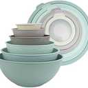 COOK WITH COLOR Nesting Mixing Bowls - 12 Piece Plastic Bowl Set with Lids, Microwave Safe (Mint Ombre)