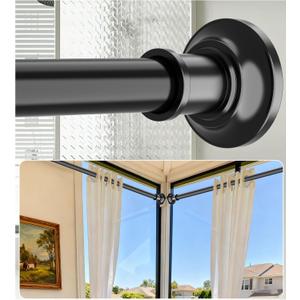 Tension Curtain Rod, Extra Long Outdoor Curtain Rod 43-120 Inch Adjustable, 1.1 Inch Diameter Thick Heavy Duty Black Shower Curtain Rod, Stainless Steel Shower Rod for Bathroom No Drilling, No Rust