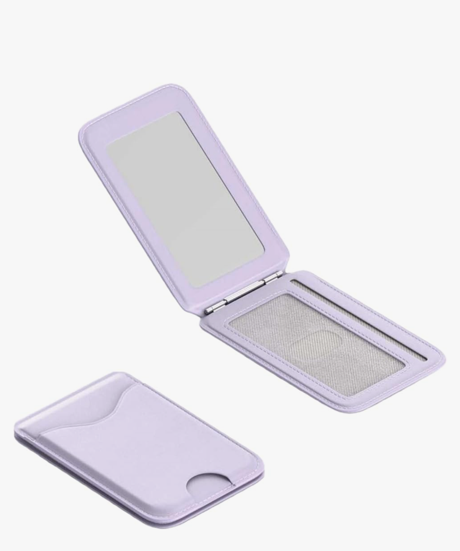 Upgraded for Magsafe Wallet, Strong Magnetic Phone Wallet with Adjustable Stand, Built in Makeup Mirror, 5 Card Holder, Rfid Blocking (Light Purple Fold)