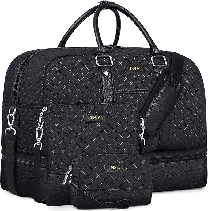 Weekender Bag for Women, Large Overnight Bag Canvas Travel Duffel Bag Carry On Tote with Shoe Compartment 21" 3Pcs Set