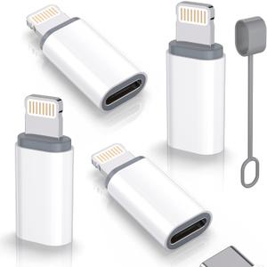 USB C Type C to Lightning Adapter MFi Certified 4 Pack 27W Fast Charging Support Data Sync, Lightning to USB Type C Cable Adapter for iPhone/iPad/for Airpods, with Anti-Lost Loop, Not for Audio/OTG (White)