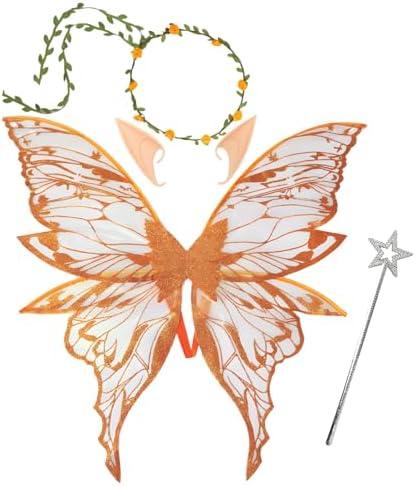 Snycler Fairy Wings for Adults and Girls, Fairy Costume Set with Floral Garland, Wand & Elf Ears Butterfly Wings XL Snycler Fairy Wings for Adults and Girls, Fairy Costume Set with Floral Garland, Wand & Elf Ears Butterfly Wings XL