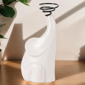 Elephant Statue Home Decor Modern Ceramic Sculpture for Table Shelf Desk Decor Figurine with Spiral Air Plant Holder Elephant Gifts for Women (6", White)