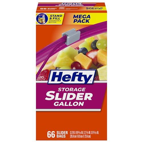 Hefty Slider Kitchen Storage Bags, Gallon Size, Zipper Closure, 66 Count