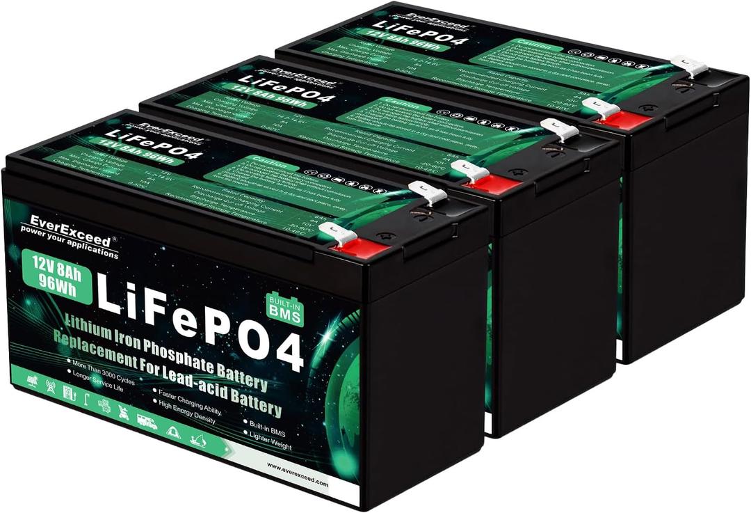 12V 8Ah Lifepo4 Battery 3000+ Deep Cycles 12V Lithium Battery for Solar/Wind Power, Lighting, Fish Finder, Power Wheels and More, Built-in 10A BMS