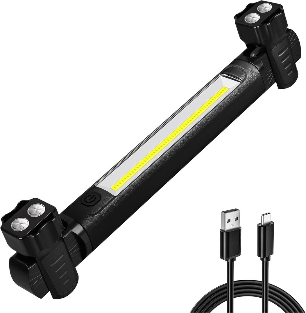 Work Light, 2500LM Ultra Bright, 5200mAh Rechargeable LED Work Lights, Magnetic Underhood Work Light Bar with Hooks, Portable Mechanic Light for Car Repairing Inspection Garage Workshop Emergency (Black)