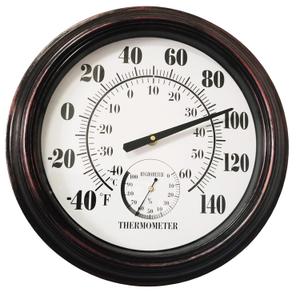 Indoor Outdoor Thermometer Large 12 Inch Wall Thermometer-Hygrometer Waterproof Does not Require Battery (Brown)