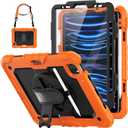 HXCASEAC Case for iPad Pro 11 Inch Case (2022/2021/2020/2018) Shockproof Design with Pencil Holder/Screen Protector/Rotating Hand Strap, Protective Cover for iPad 11 Pro 4th/3rd/2nd/1st, Orange