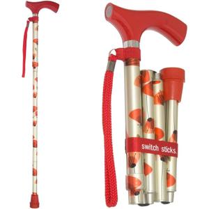 Switch Sticks Walking Cane for Men or Women, Foldable and Adjustable from 32-37 Inches, FSA and HSA Eligible (Poppies)