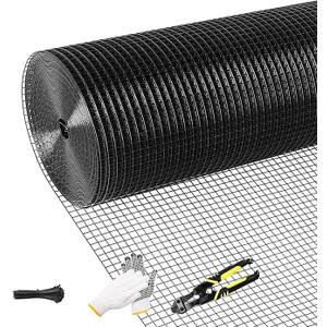 Tongmo Black Hardware Cloth, 1/2 inch 48'' x 50'Chicken Wire Fence, 19 Gauge Vinyl Coated Welded Cage Wire Mesh Roll Supports Poultry Netting Cage Garden Fence