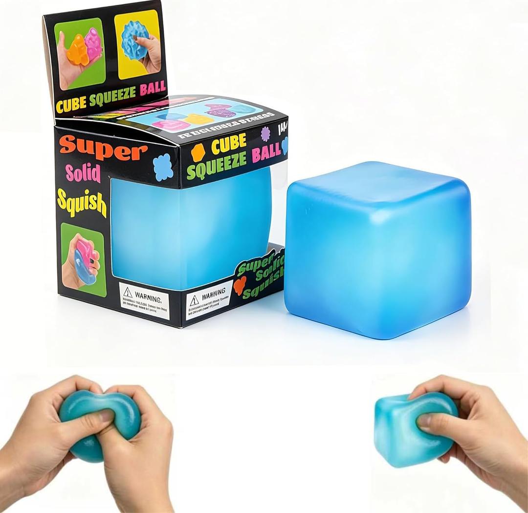 Stress Cube Squishy Toys,Relief High Density Ice Squeeze Ball, Ice Cubes Squishies for Anxiety Relief, Slow Rising Ice Cubes Stress Balls, Focus & Play (Solid Blue)