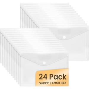 SUNEE 24 Pack Plastic Envelopes, Clear Folders for Document for A4 Letter Size, Poly File Folders with Label Pockets for School Home Office Organizer Work Supplies