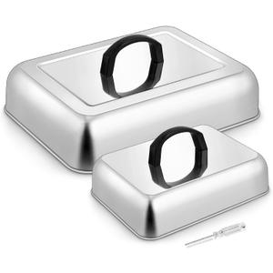 Rectangle Cheese Melting Dome, HaSteeL Stainless Steel Basting Cover for Flat Top Griddle BBQ Steaming Grilling Cooking Indoor & Outdoor, Large 13In & Small 9.3In, Heavy Duty & Dishwasher Safe , 1 Pack