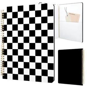 Stanoha Cute Spiral Notebook journal A4 Aesthetic Pretty Design for Women Girls Kawaii with Pocket, 8.5 x 11 inch, Graph, Black Plaid