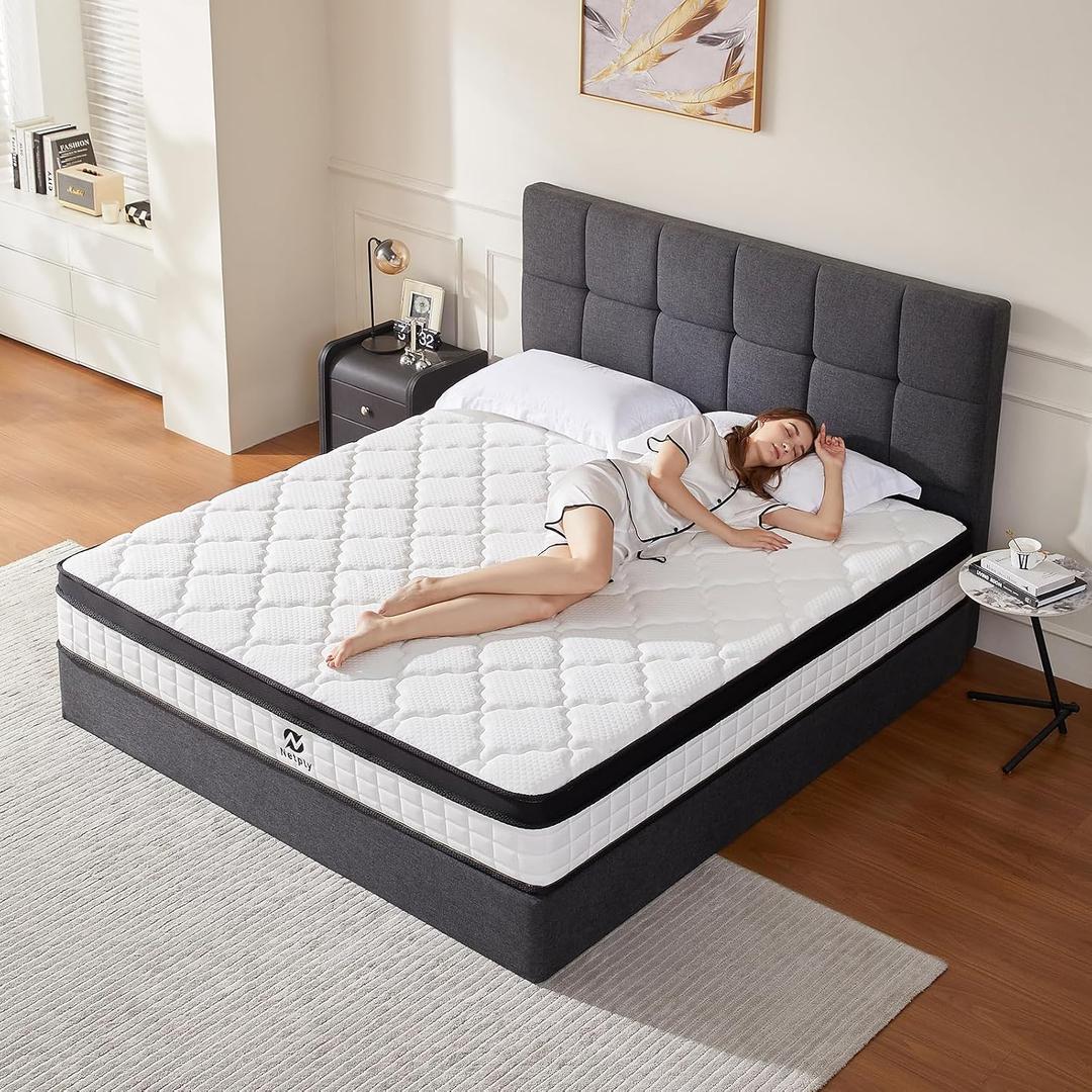 Queen Mattress,12 Inch Queen Size Hybrid Mattress in a Box, Upgraded Memory Foam & Independent Pocket Spring - Zoned Support, Soft and Comfortable, Pressure Relief, CertiPUR-US Certified