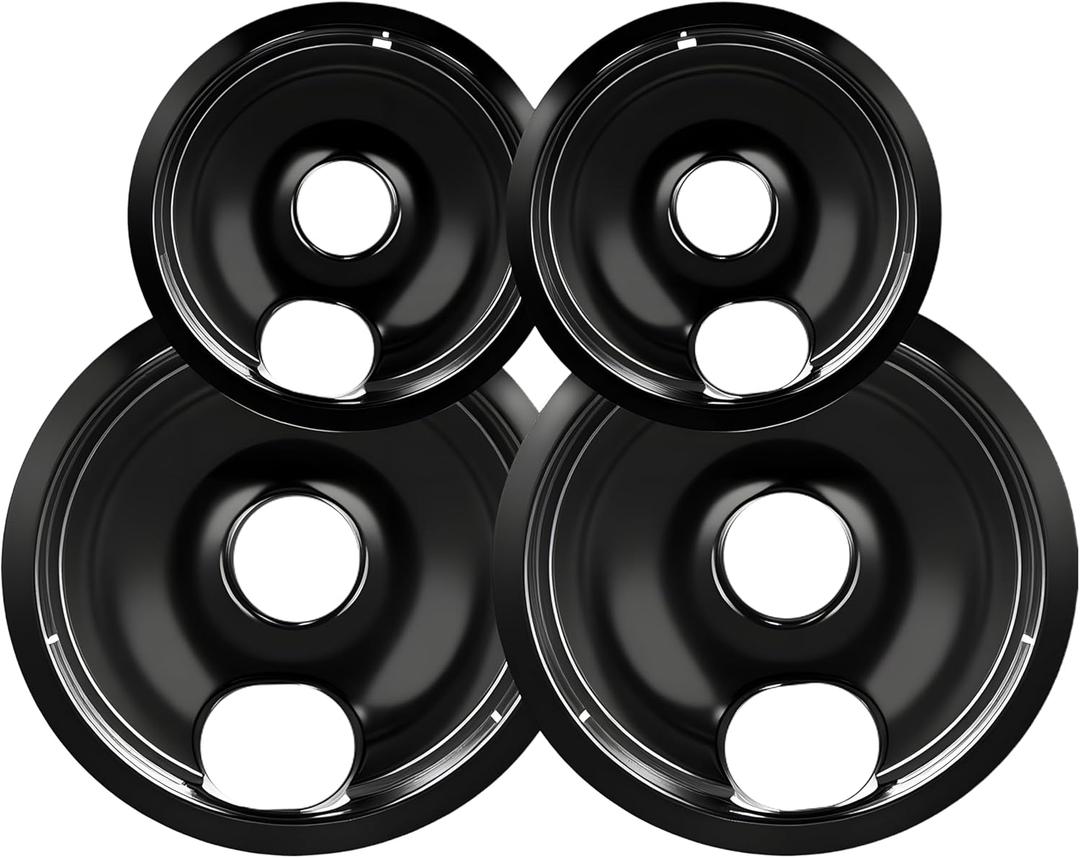 Electric Stove Drip Pans, Replacement Chrome Drip Pans for Electric Stove Compatible with Most Plug-in Electric Ranges include Black 2 * 6in and 2 * 8in (Set of 4 Burner Drip Pan)