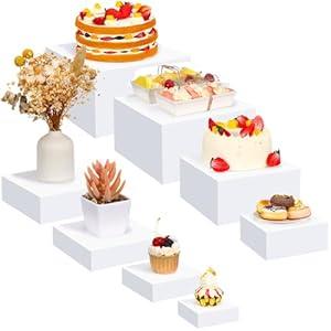 Geelin 8 Pack Acrylic Risers for Display Acrylic Cube Boxes Acrylic Risers Display Stands with Hollow Bottoms Acrylic Decorative Stand for Jewelry Display Candy Table Decor, 8 Sizes(White)