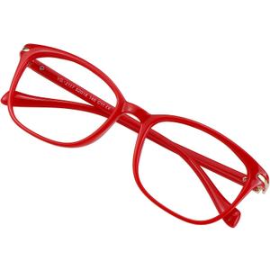 VisionGlobal Blue Light Blocking Glasses for Women, Anti Eyestrain, Computer Reading, TV Glasses, Stylish Square Frame, Anti Glare (Red, No Magnification)