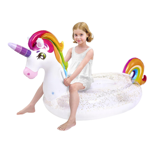 JOYIN Unicorn Pool Float Kids - Inflatable Rainbow Unicorn Floaty with Glitters Fun Pool Floats, Ride On Unicorn Beach Lake Floaties Raft Lounge, Party in Summer Decorations Pool Toys for Kids