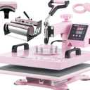 VEVOR Heat Press Machine 15x15 inch, Heat Press Machine for T-Shirts, 5 in 1 Heat Press with 30 OZ Tumbler Press, Combo Tumbler Heat Press Machine Sublimation for Hat Cap Mug Plate, Pink