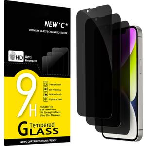 NEW'C 3 Pack Privacy for iPhone 14, iPhone 13, iPhone 13 Pro Screen Protector (6.1 inches), Enhanced 28-Degree Privacy Angle, Ultra Durable 9H Hardness, Bubble-Free