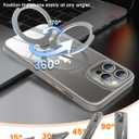 360 Rotatable Magnetic Stand for iPhone 16 pro Case Compatible with Magnetic 16FT Military Drop Protection, Anti-Scratch/Fingerprint Shockproof iPhone 16 pro Phone Case(Clear-Grey)