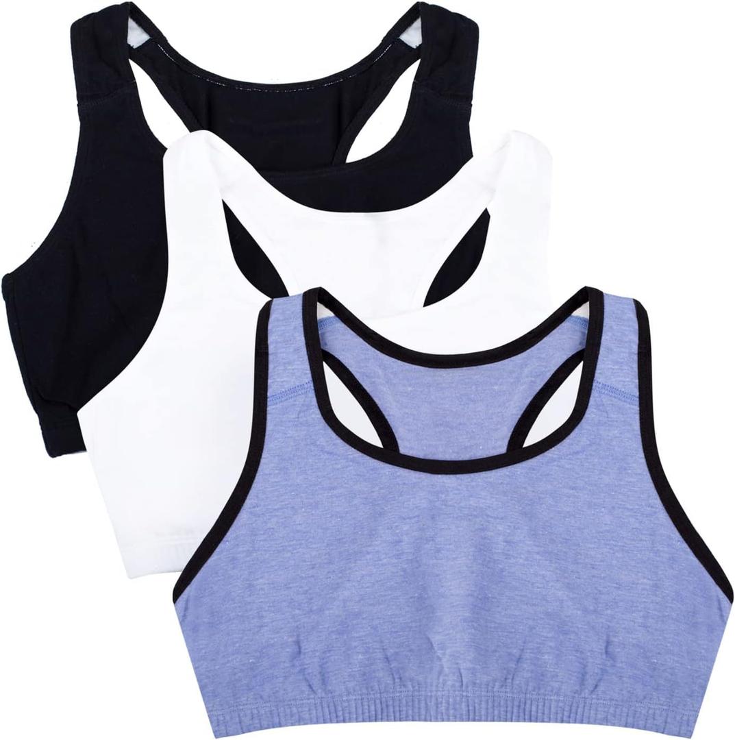 Fruit of the Loom Women's Built Up Tank Style Sports Bra Fashion Colors (34, Blue Gem Heather With Black/White/Black Hue)