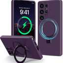 For Galaxy S25 Ultra Case with Stand, Slim Liquid Silicone Phone Cases for Samsung Galaxy S25 Ultra Compatible with MagSafe Magnetic Ring Kickstand Case Full Camera Protection, Dark Purple