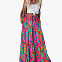Womens Casual High Waist Tie Paisley Print Long Maxi Skirt with Pockets size M