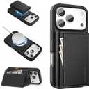 Compatible with Magsafe 2 in 1 Detachable iPhone 17 Pro Wallet Case with Card Holder, Women Men 3 Credit Card Slots Magnetic PU Leather RFID Blocking Flip Kickstand, for Apple 17 Pro, Black