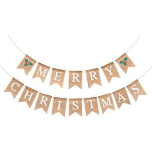 GCQQ Merry Christmas Banner - White Burlap Christmas Banners 11.8FT Holly Christmas Garlands Vintage Jute Xmas Sign Holiday Neutral Party Banner Indoor for Mantle Fireplace Office Wall Outdoor Decor