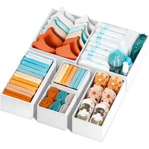 Criusia Drawer Organizer Clothes 6 Pack White- Dresser Organizer Bins for Closet Bedroom - Baby Clothes Organizers and Storage for Nursery Organization -Sock Underwear Drawer Organizer Divider
