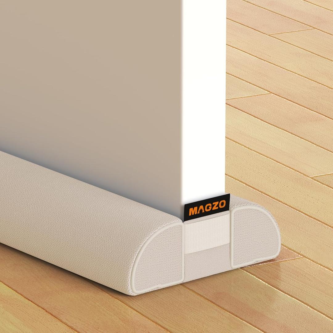 MAGZO Door Draft Stopper, 30 Inch Adjustable Under Door Gap Filler, Fits 26'' - 30'' Bottom Widths, Seals Gaps up to 1.7", Soundproof Sweep Blocks Air, Noise, Light, Beige
