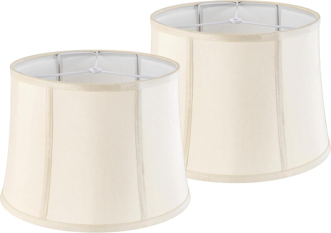 GOSO 14 Inch Square Drum Lamp Shades Set of 2 Large, Cream Peach Lamp Shade for Floor Lamps Table Lampshade Replacement,12x14x10 IN (Spider) Natural Fabric Faux Silk Elegant & Art Deco -Easy Assembly