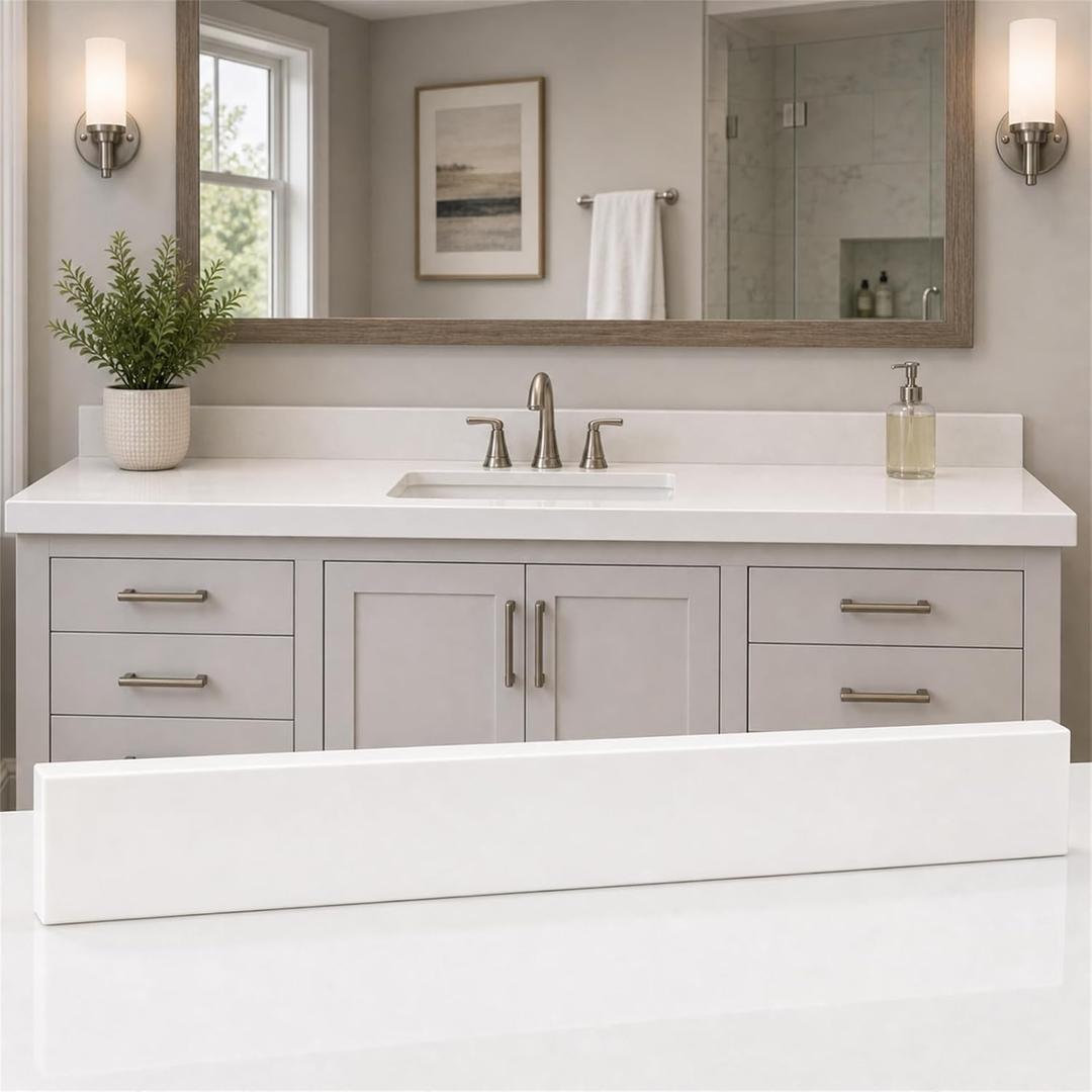 COUKIU Bathroom Vanity Sink Backsplash/Sidesplash (White Engineered Marble, 4" x 48")