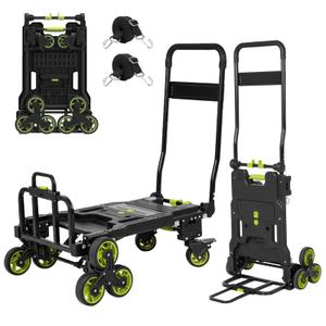 Upgraded 3 in 1 Convertible Folding Hand Truck with Brakes, Hand Truck Dolly Heavy Duty 660lbs Capacity, Stair Climbing Cart with Adjustable Shovel Board and Fixed Handle for Moving