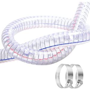 Quickun 1-1/4" ID x 1-1/2" OD, 3FT length Steel Wire Hose PVC Vacuum Tubing (with 2 Stainless Clamps), Drain Hose Vinyl Suction Tubing Flexible Tube Vinyl Hose Line