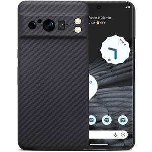 Aramid Fiber Case for Google Pixel 8 Pro with Carbon Fiber Texture, Super Slim Protective Cover Skin, Soft Touch Sturdy Durable Case, Snap-on Back Cover Wireless Charging Friendly (Black)