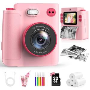 MYSTILUCK Kids Camera Toys for 3 4 5 6 7 8 9 10 Year Old Girls Boys, Christmas Birthday Gift with 1080P HD Digital Camera, 32GB SD Card, Selfie Mode, Fun Filters, Portable Travel Toy - Pink