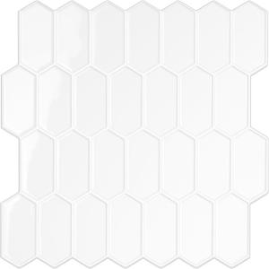 Peel and Stick Tile for Kitchen, Thicker Design 3D Self -Adhesive Long Hexagon Wall Tile Backsplash, White 10-Sheet 12"x12" Stick on Tiles, Peel and Stick Wall Tiles for Kitchen