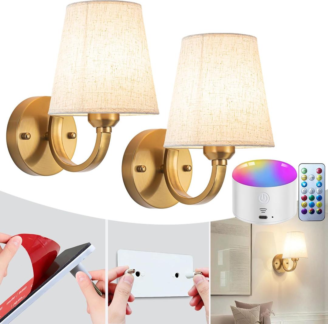 Peel and Stick Wall Sconces, No Drilling Stick On Wall Sconce, Wireless Battery Operated Wall Lights, Adhesive Wall Lamp with 10000mAh Battery Bulb for Bedroom Living Room Decor