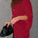 Diosun Womens Striped Sheer Button Down Shirts Long Sleeve Collared Drop Shoulder Stylish Casual Blouse Tops (Red, L)