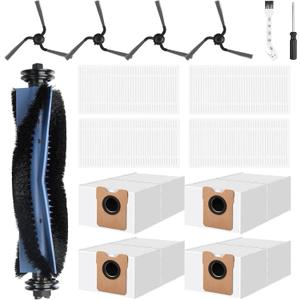 Accessories Kit Compatible with Self-Empty eufy C10 Robot Vacuum, 15 Pcs Replacement Parts Include 1 Main Brush, 4 Dust Bags, 4 Washable Filters, 4 Side Brushes, 1 Cleaning Tool and 1 Screwdriver