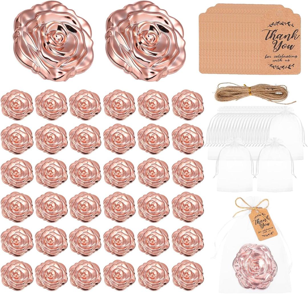 36 Sets Quinceanera Party Favors for Guests Rose Gold Compact Mirror Bulk for 15th Birthday Sweet Souvenir Gifts with Thank You Cards for Wedding Reception Party
