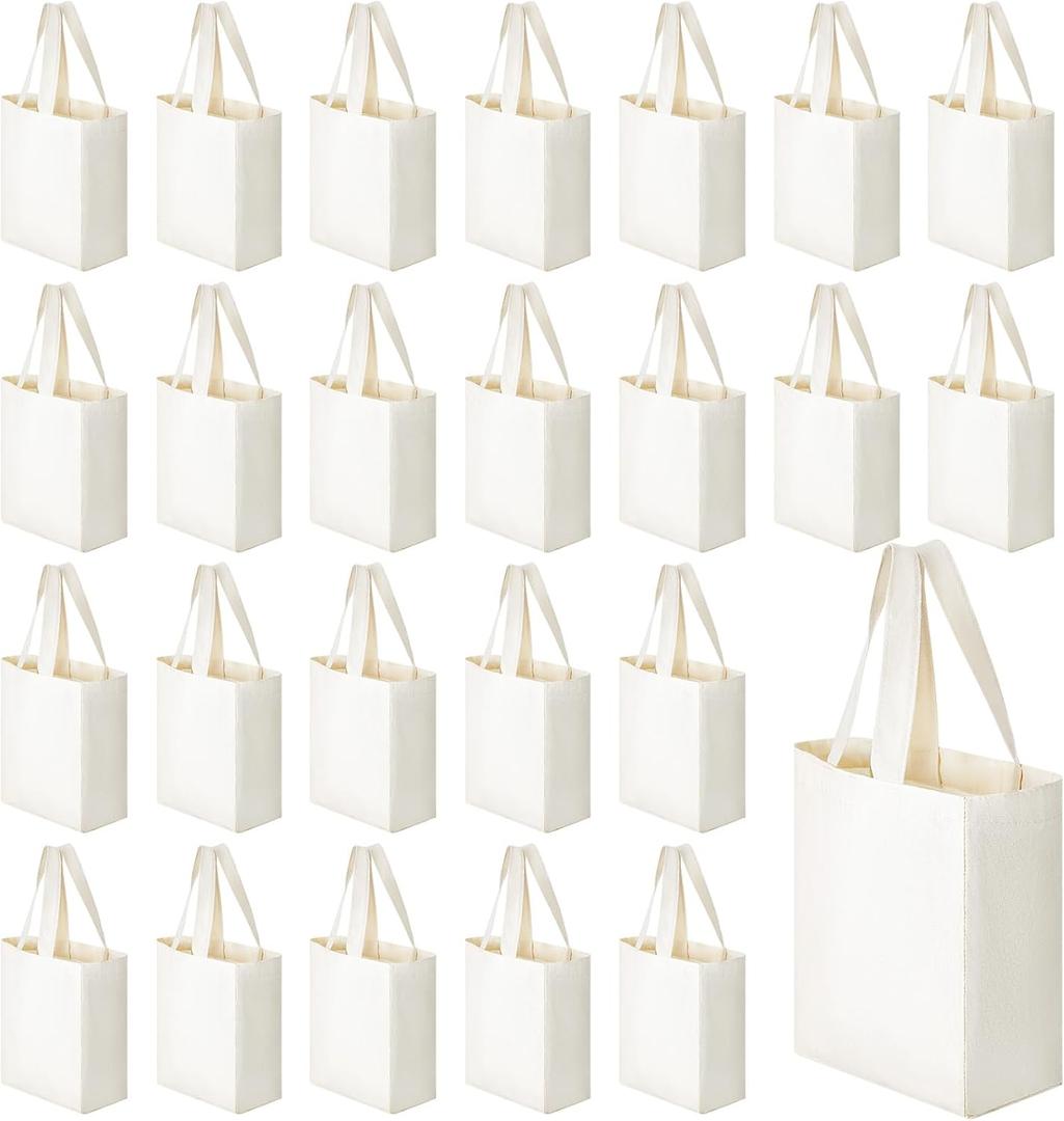Amylove 24 Pcs Mini Tote Bag Sublimation Blank Canvas Tote Bags Reusable for Grocery Shopping, DIY, Easter Party Favor Gift Bags (8 x 10 x 4 Inch,Natural Color)
