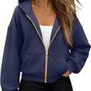 Trendy Queen Women's Zip Up Hoodie Fleece Lined Cropped Sweatshirt Y2K Oversized Fall Jacket (Navy)